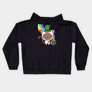 Funny white cat celebrates st patricks day Kids Hoodie